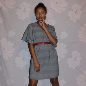 Houndstooth Ruffle Sleeve Dress